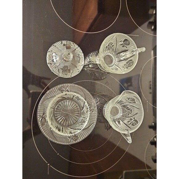 Vintage Jeanette Iris Herringbone Creamer, Sugar Bowl with Lid & Candy Dish - Picture 5 of 8